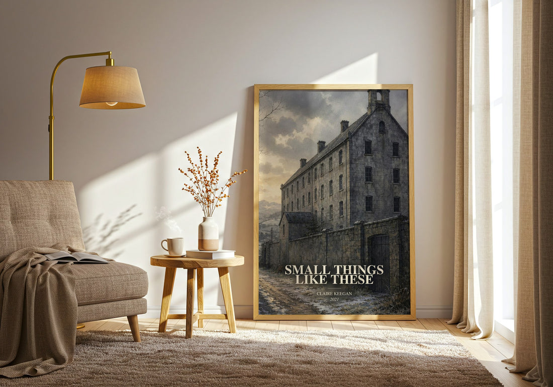 Small Things Like These watercolour print in frame leaning in hallway – literary fiction wall art