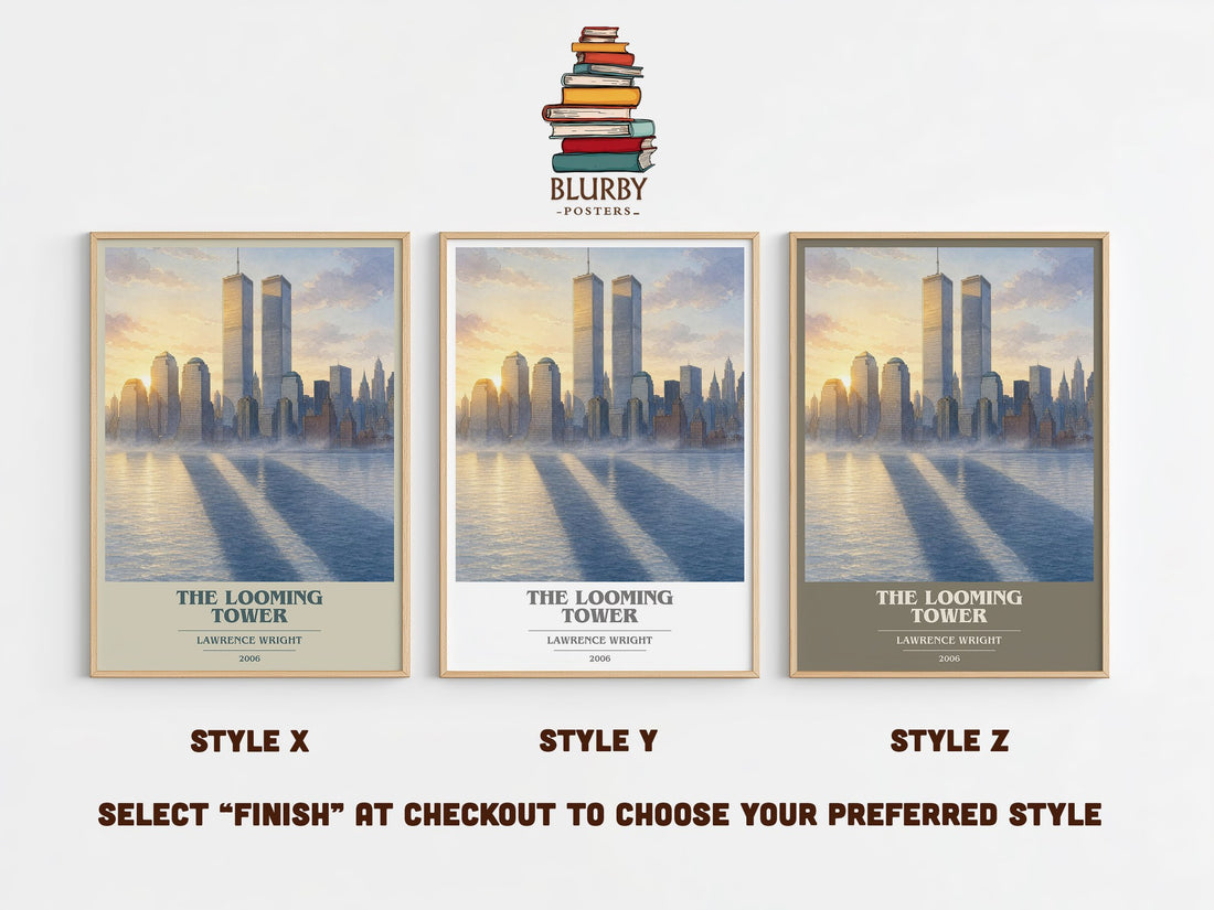 The Looming Tower book cover print in frame leaning in hallway – non fiction wall art (mockup)