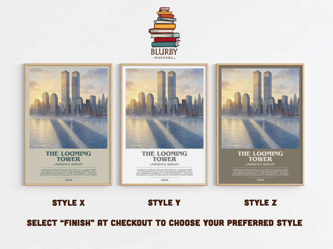 The Looming Tower Bookish Wall Art by Lawrence Wright – Style X, Y and Z side by side – choose your finish