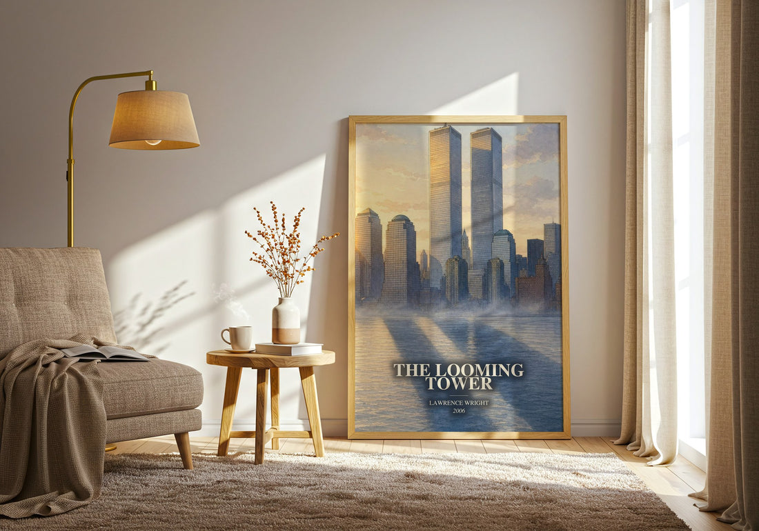 The Looming Tower watercolour print in frame leaning in hallway – non fiction wall art
