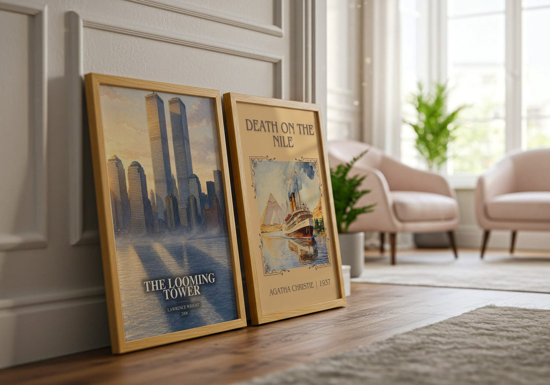The Looming Tower watercolour print framed by window – literary home decor