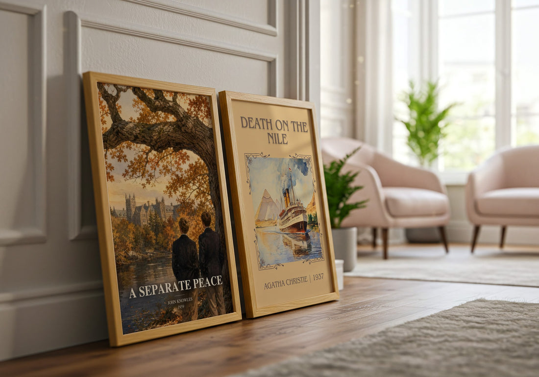 A Separate Peace watercolour print framed by window – literary home decor