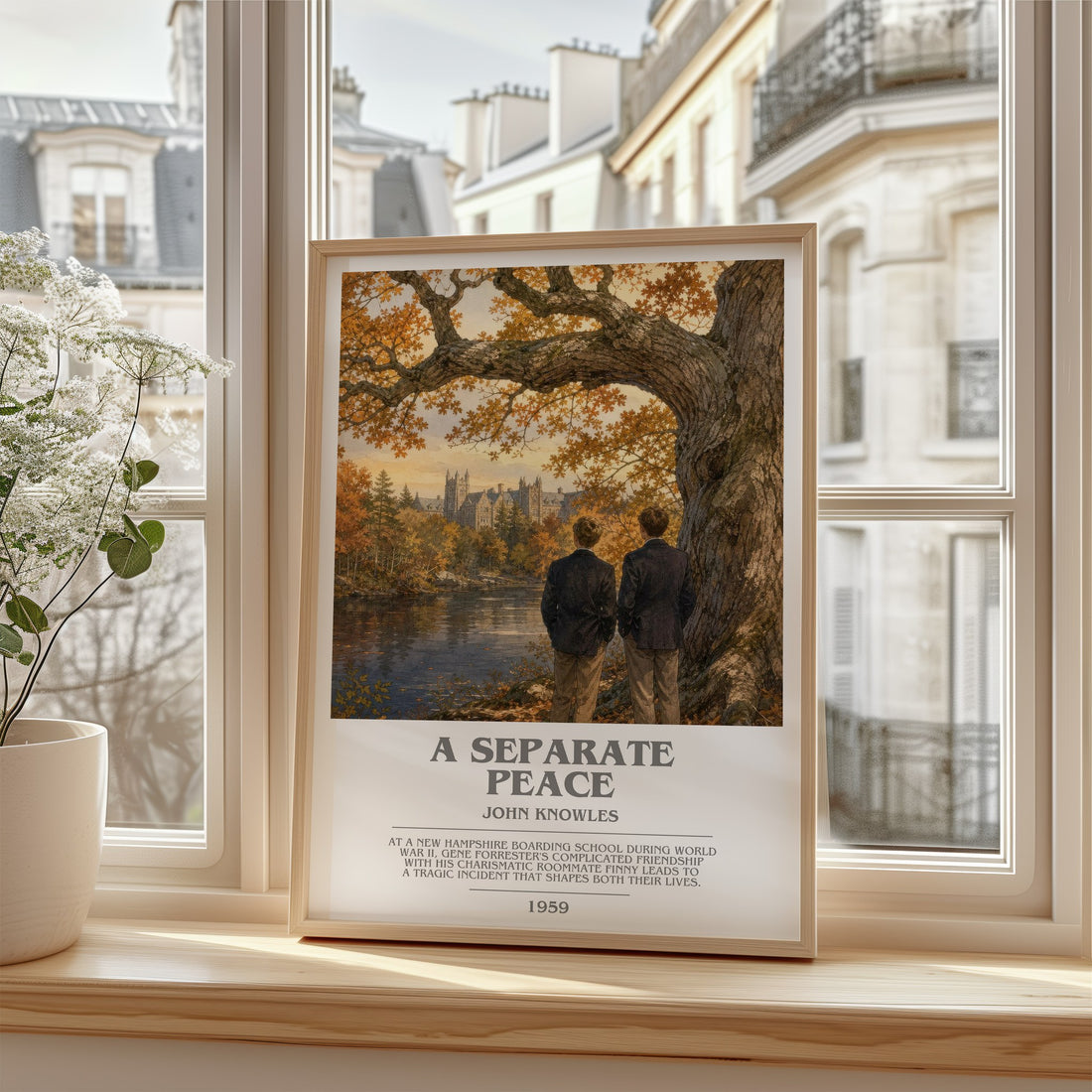 A Separate Peace Bookish Wall Art by John Knowles – framed print by a bright window