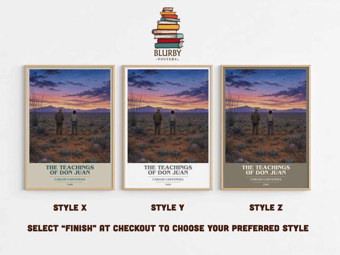 The Teachings Of Don Juan book cover print in frame leaning in hallway – non fiction wall art (mockup)
