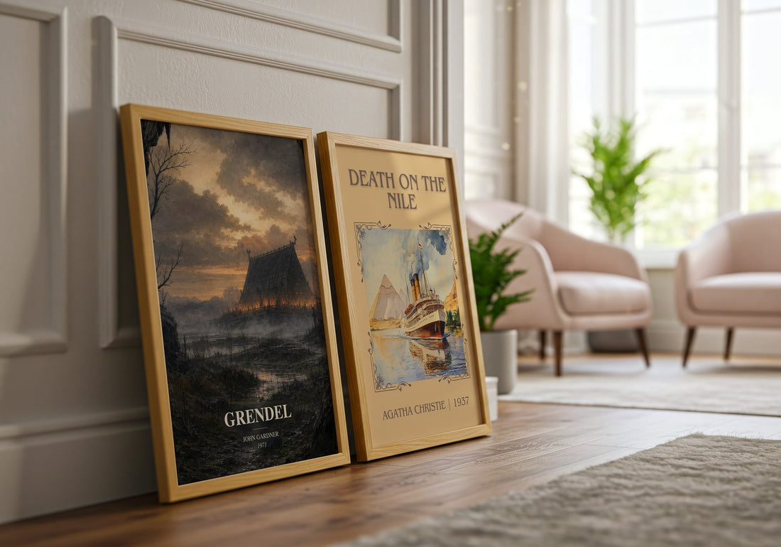 Grendel watercolour print framed by window – literary home decor