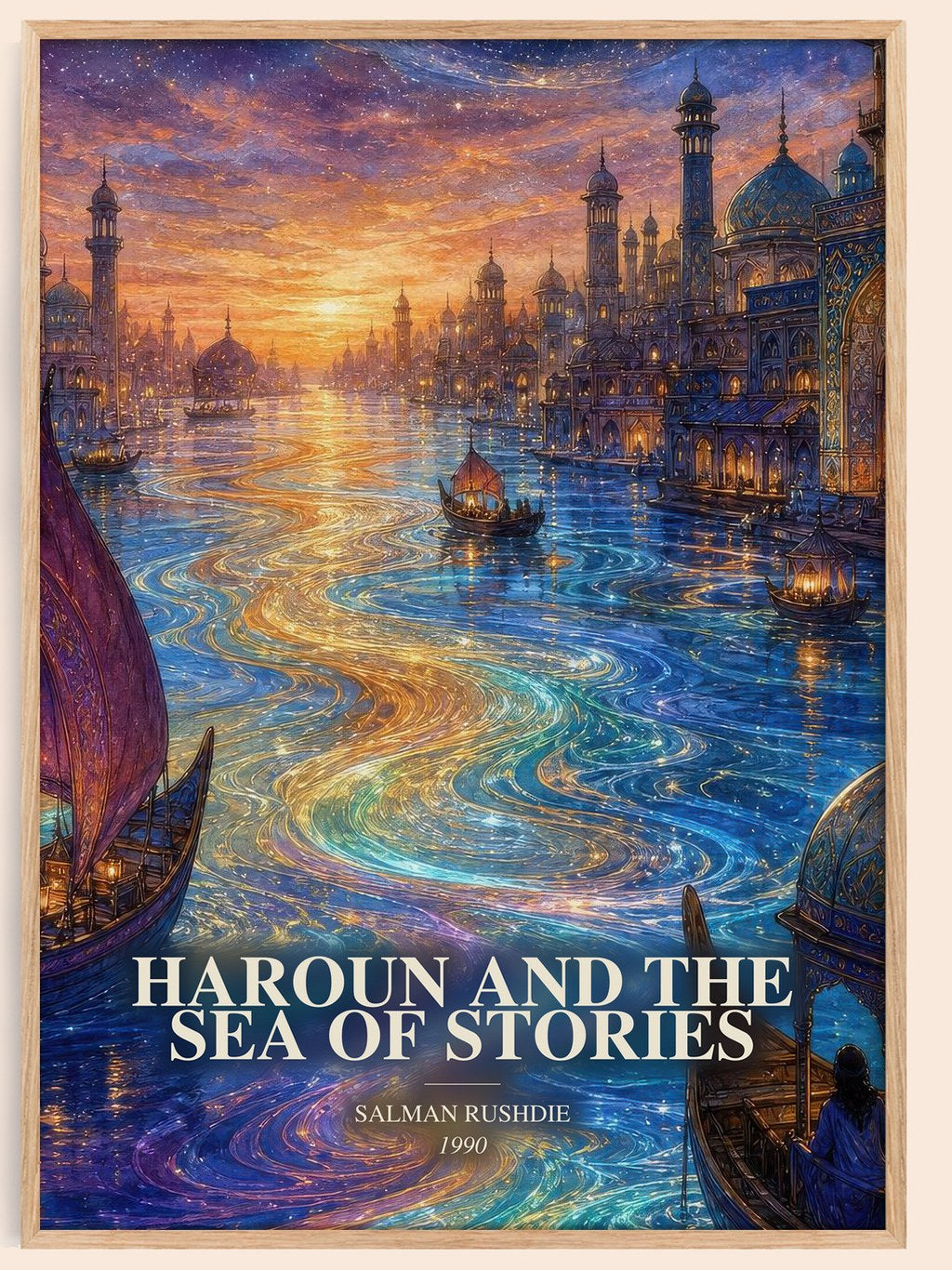 Haroun and the Sea of Stories watercolour book poster by Salman Rushdie – framed literary art print
