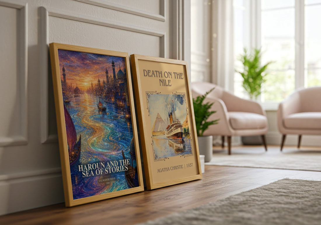 Haroun and the Sea of Stories watercolour print framed by window – literary home decor