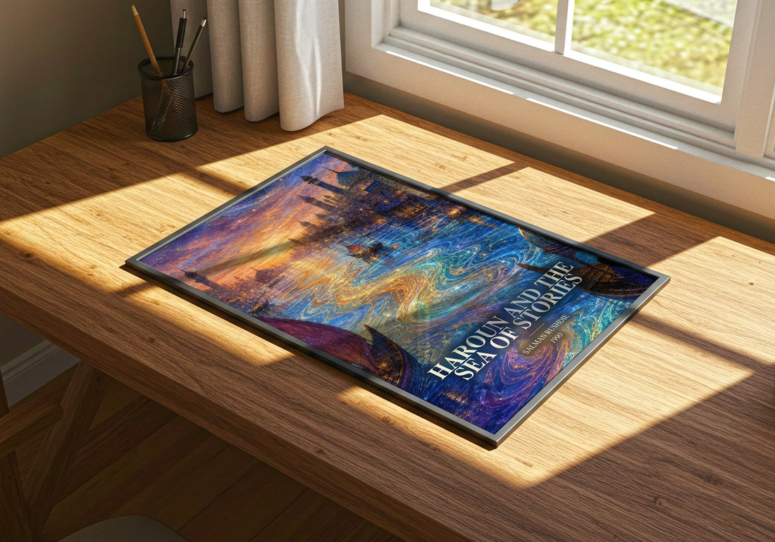 Haroun and the Sea of Stories watercolour book poster framed on wall – fantasy wall art