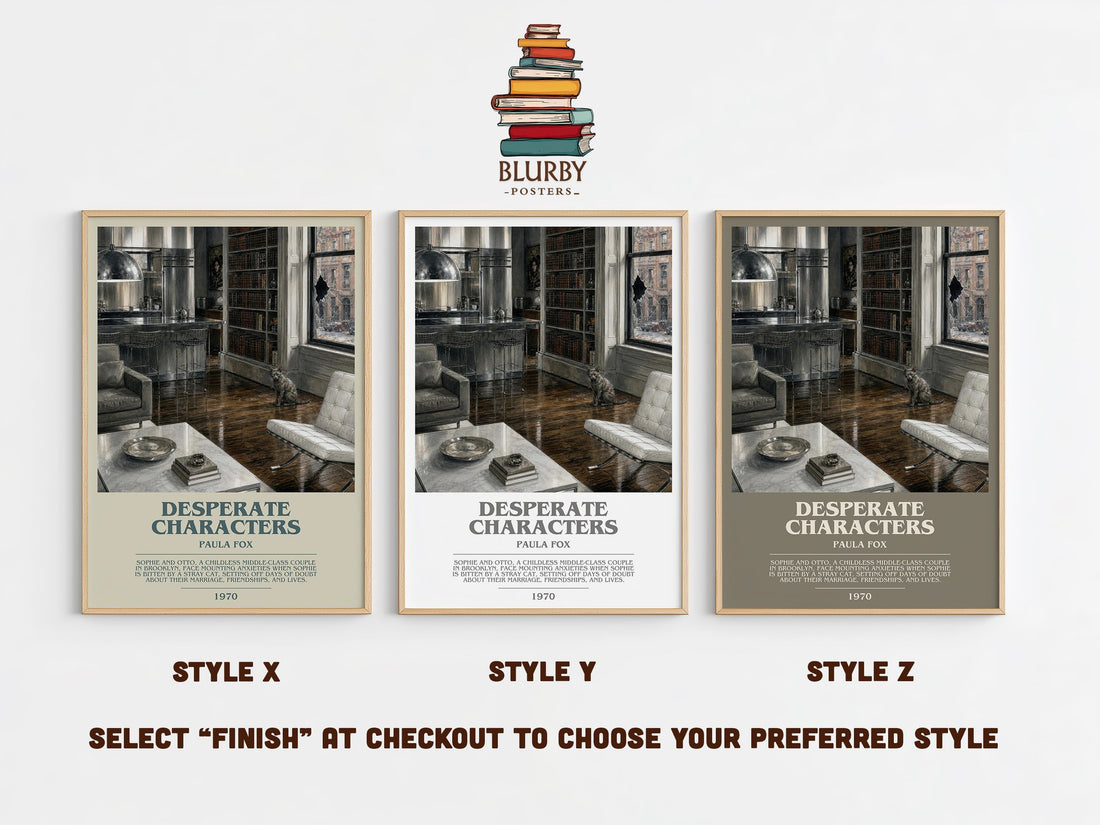 Desperate Characters Bookish Wall Art by Paula Fox – Style X, Y and Z side by side – choose your finish