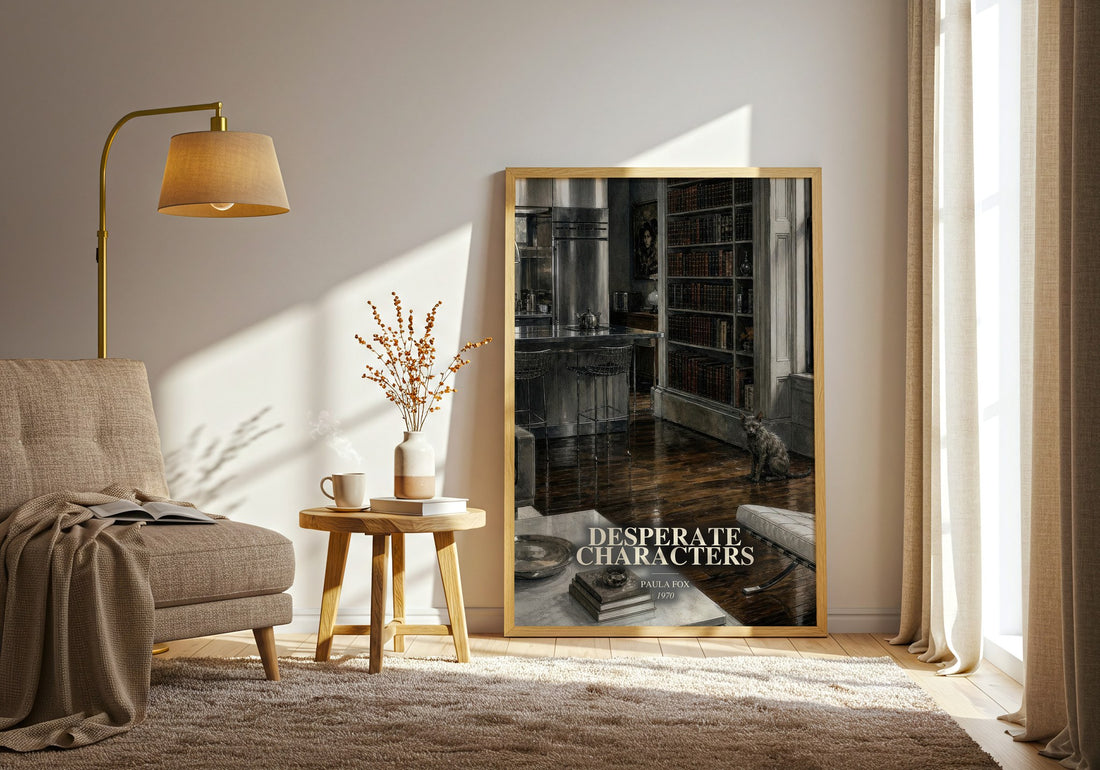 Desperate Characters watercolour print in frame leaning in hallway – literary fiction wall art