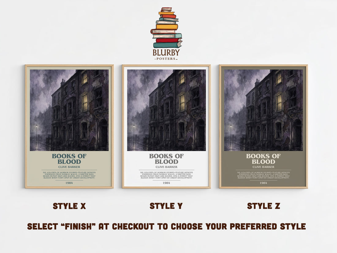 Books of Blood Bookish Wall Art by Clive Barker – Style X, Y and Z side by side – choose your finish