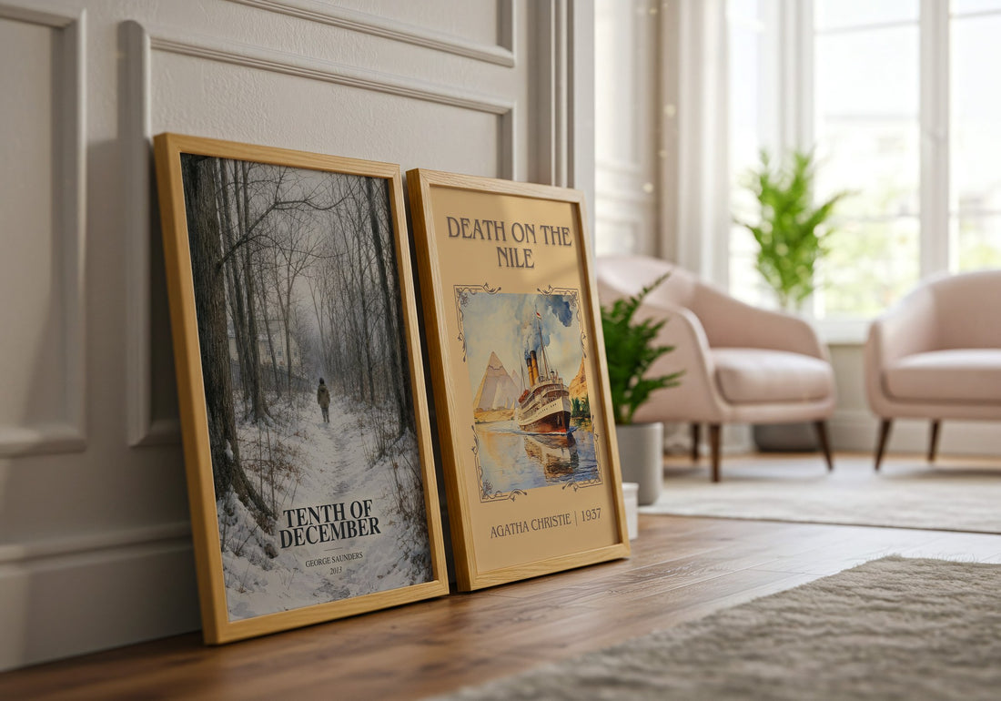 Tenth of December watercolour print framed by window – literary home decor
