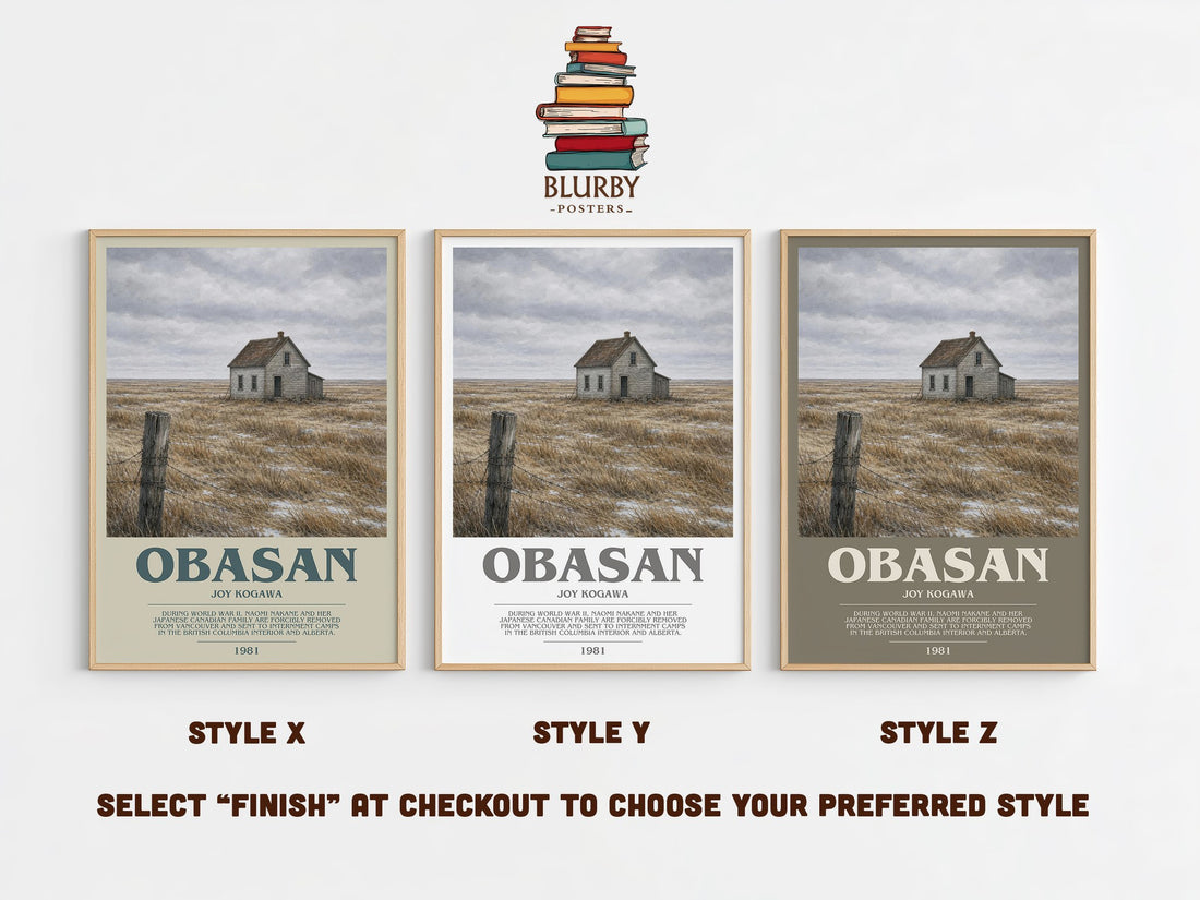Obasan Bookish Wall Art by Joy Kogawa – Style X, Y and Z side by side – choose your finish