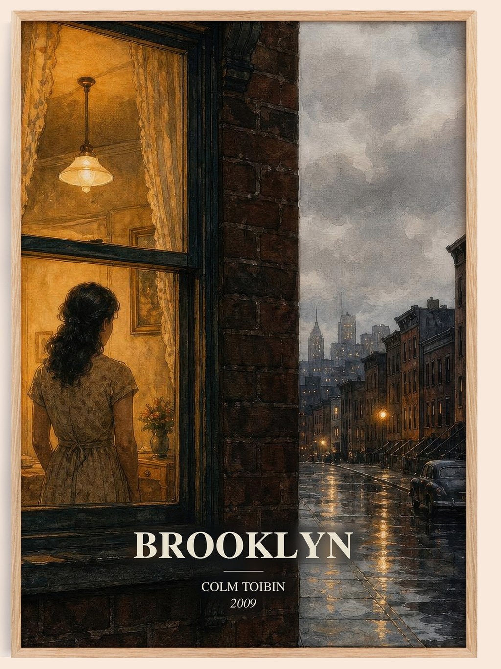 Brooklyn watercolour book poster by Colm Toibin – framed literary art print