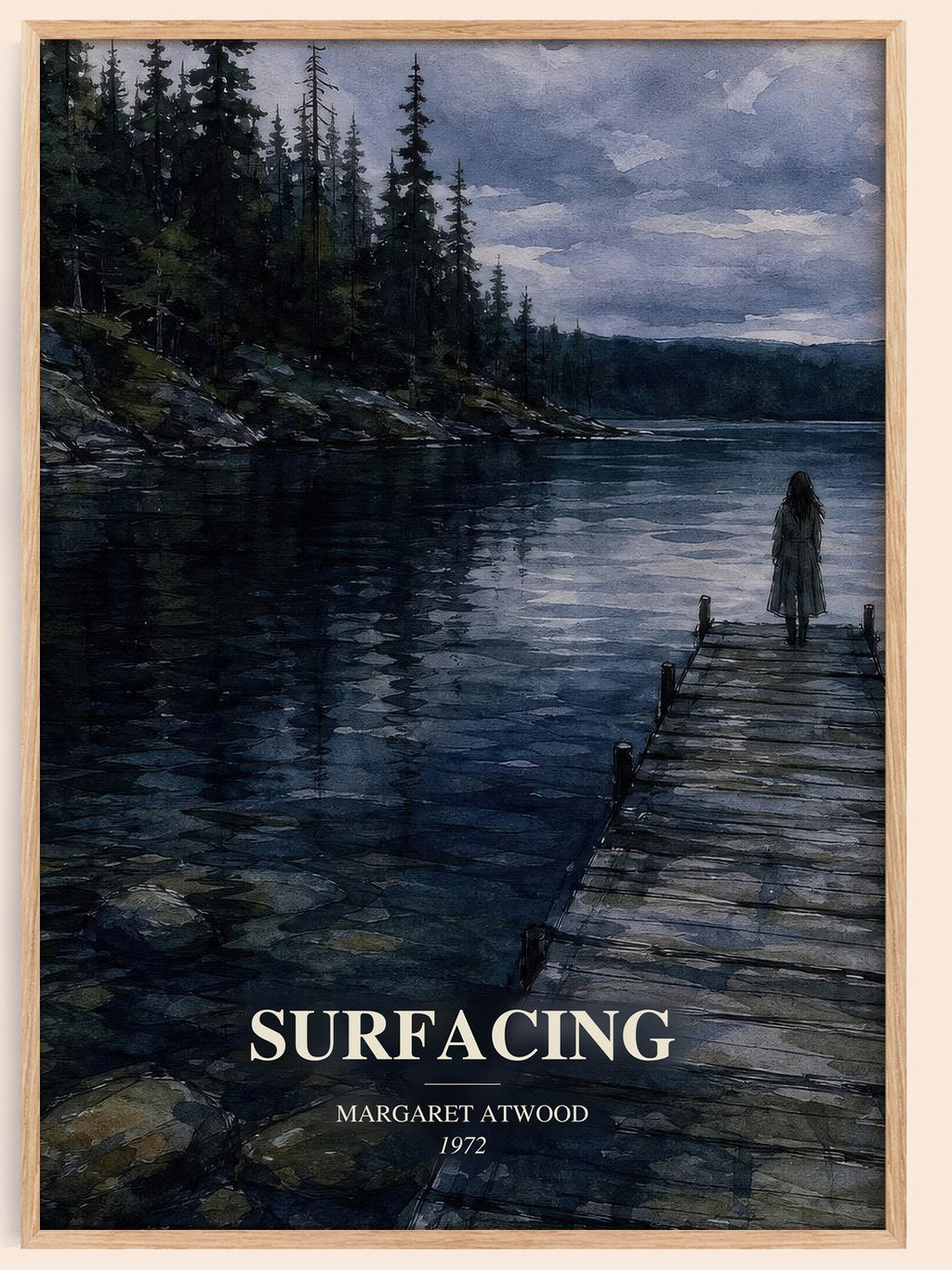 Surfacing watercolour book poster by Margaret Atwood – framed literary art print