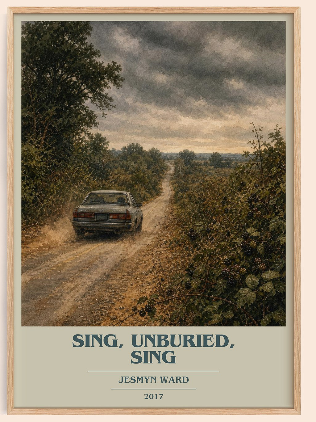 Sing, Unburied, Sing book cover book poster by Jesmyn Ward – framed literary art print