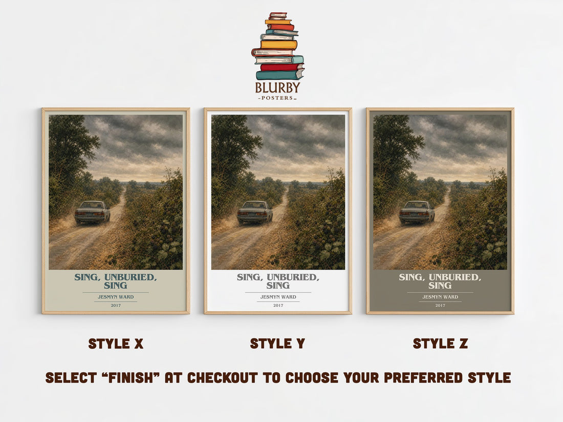 Sing, Unburied, Sing book cover print in frame leaning in hallway – literary fiction wall art (mockup)