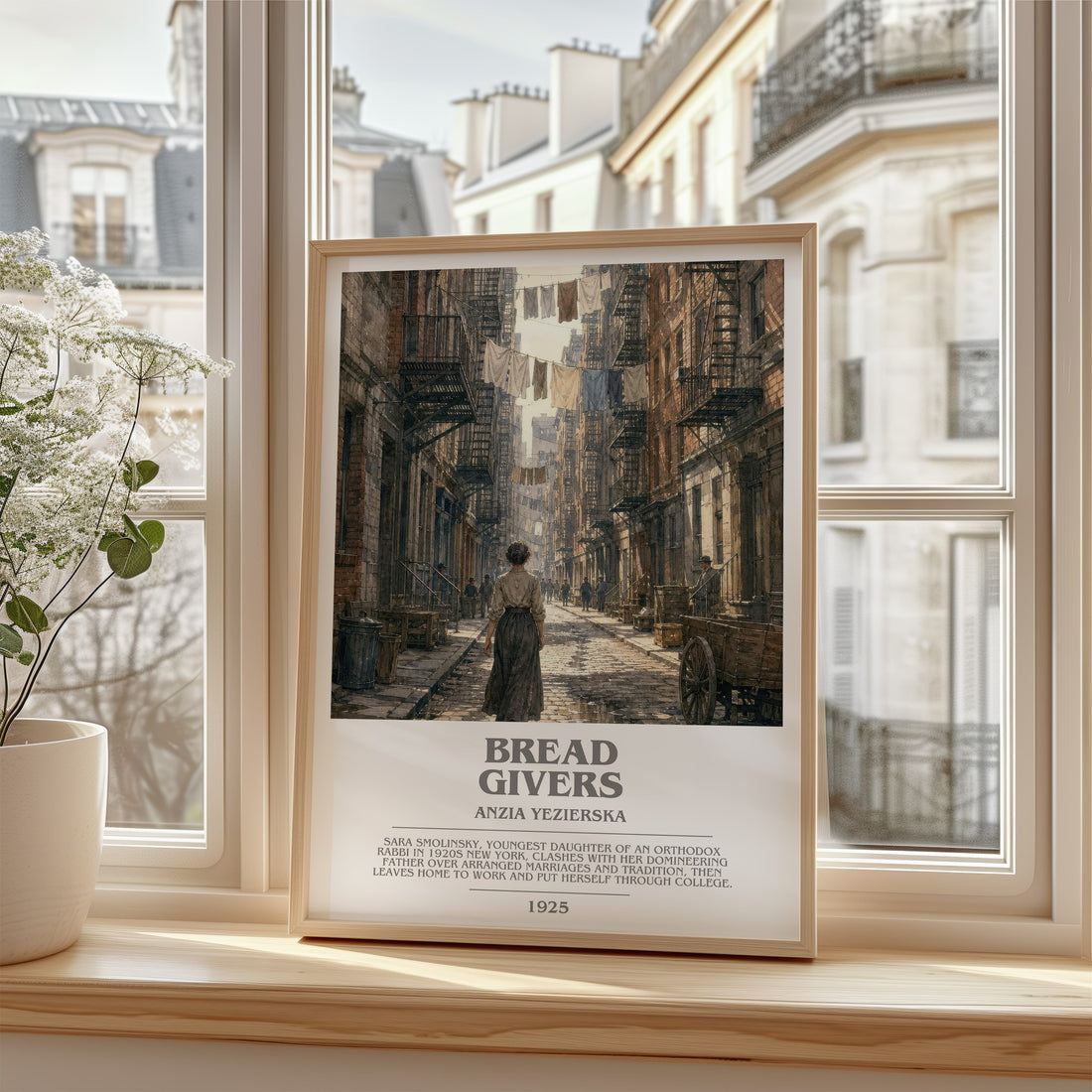 Bread Givers Bookish Wall Art by Anzia Yezierska – framed print by a bright window