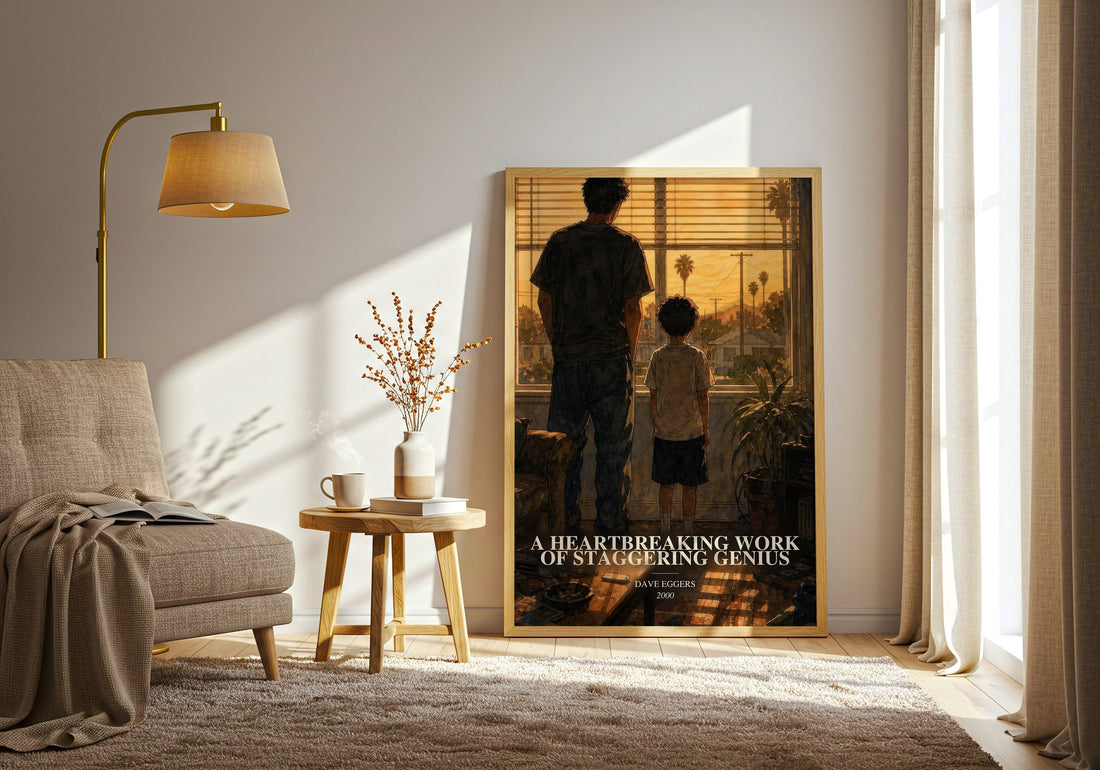 A Heartbreaking Work of Staggering Genius watercolour print in frame leaning in hallway – memoir wall art