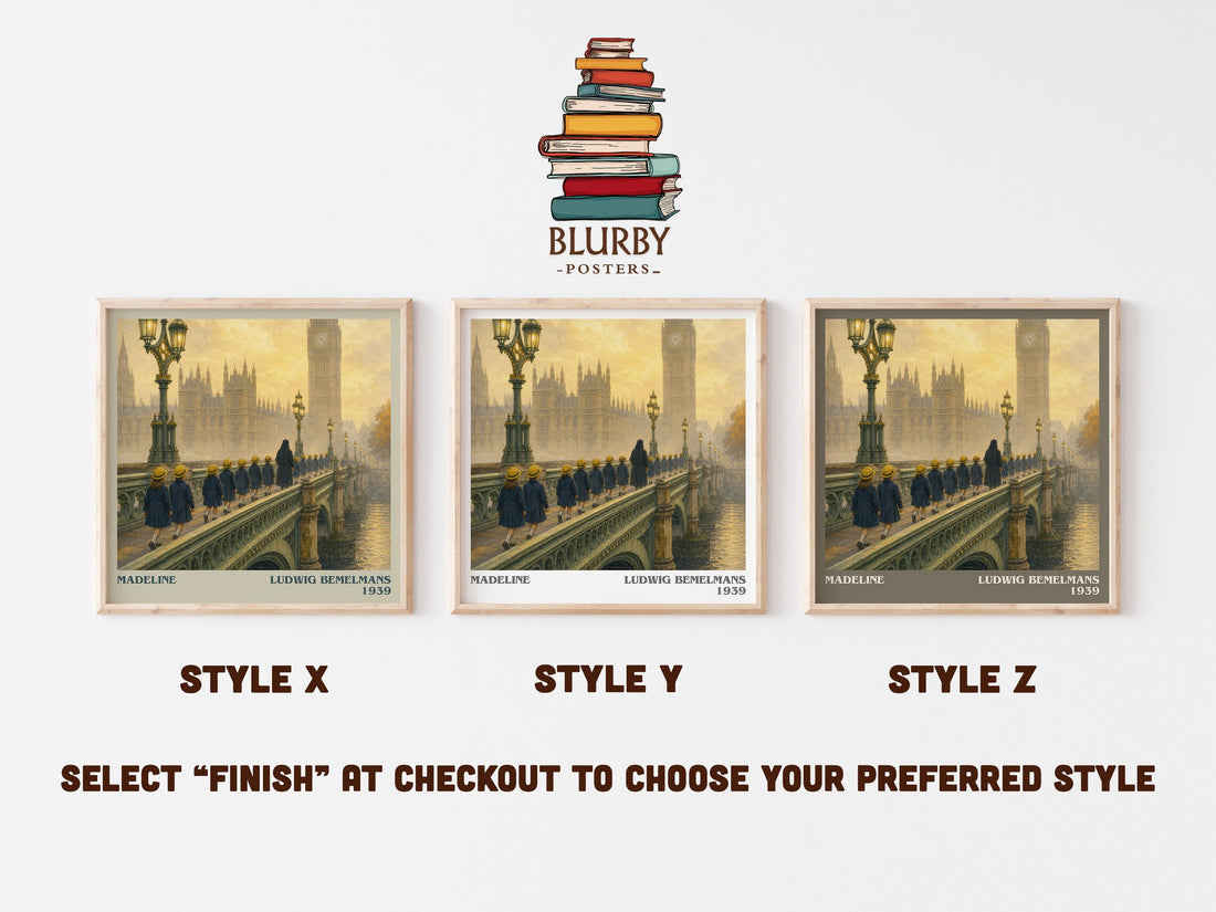 Madeline literary print in frame leaning in hallway – childrens wall art (mockup)