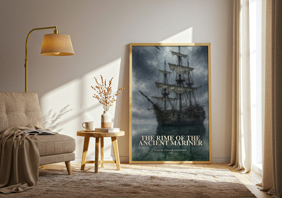 The Rime of the Ancient Mariner watercolour print in frame leaning in hallway – poetry wall art