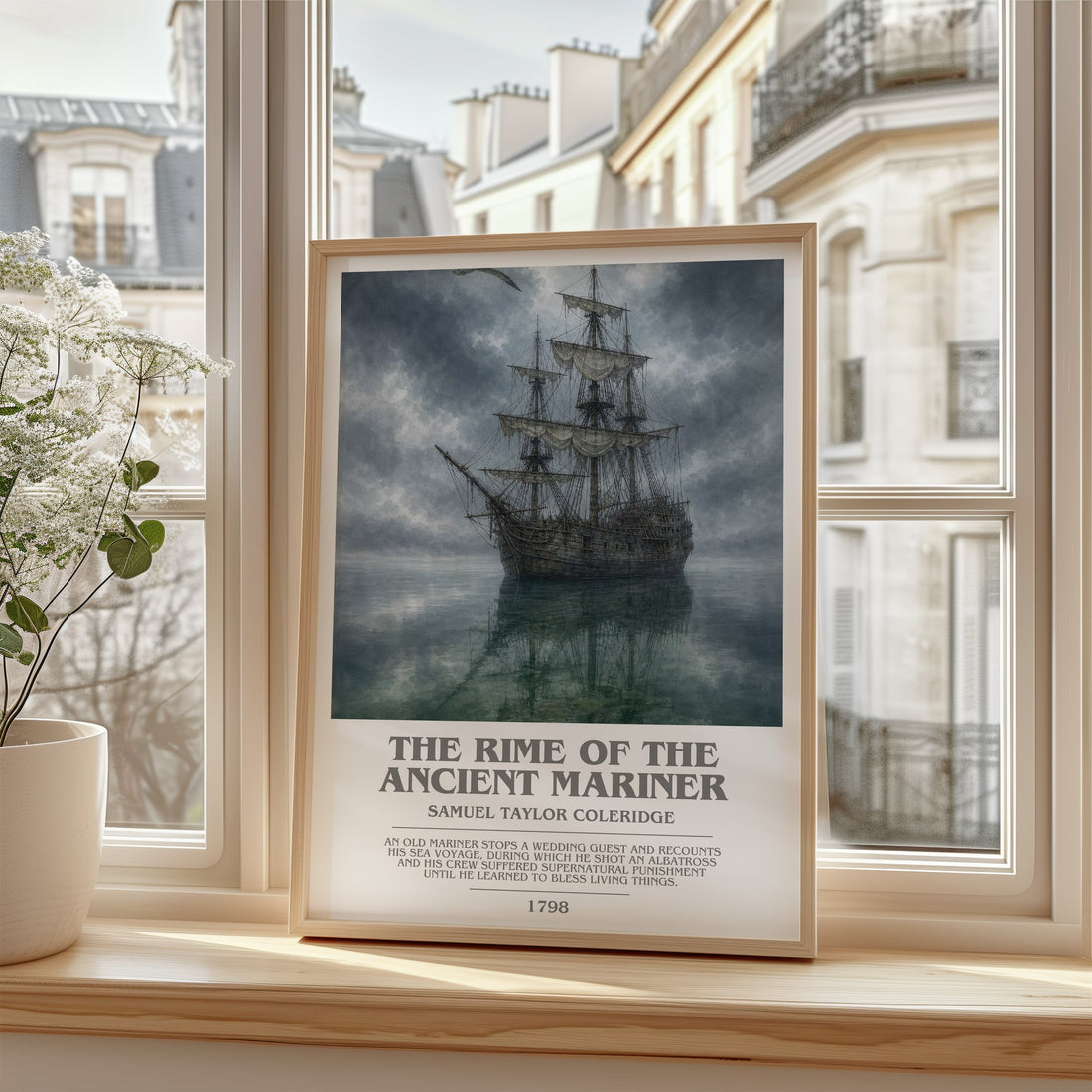 Rime of the Ancient Mariner Bookish Wall Art by S. Coleridge – framed print by a bright window