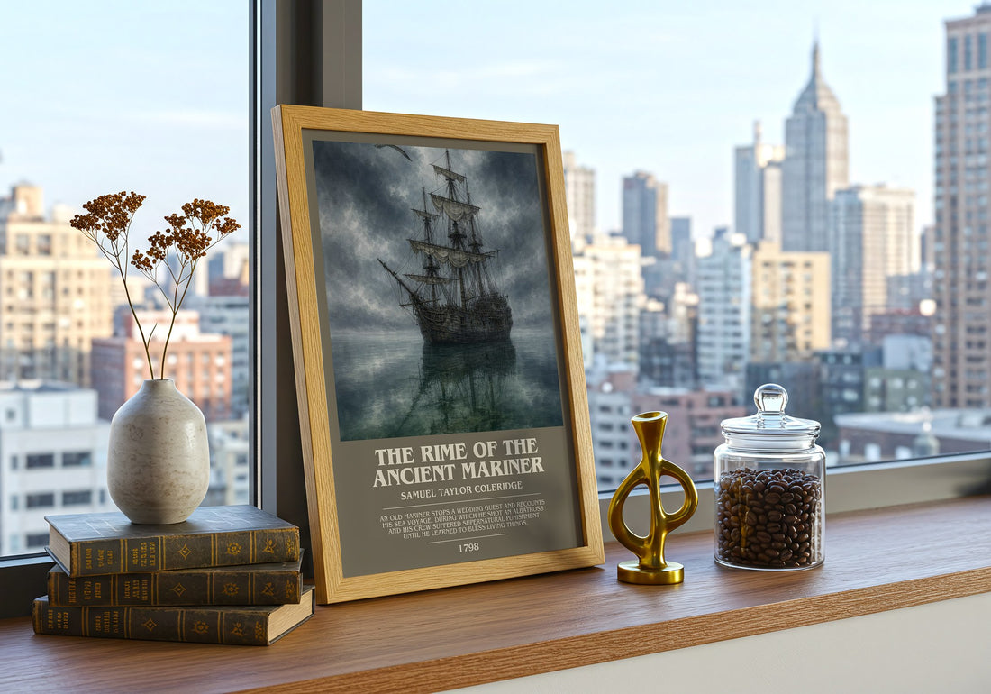 Rime of the Ancient Mariner Bookish Wall Art by S. Coleridge – framed print on a city-view windowsill