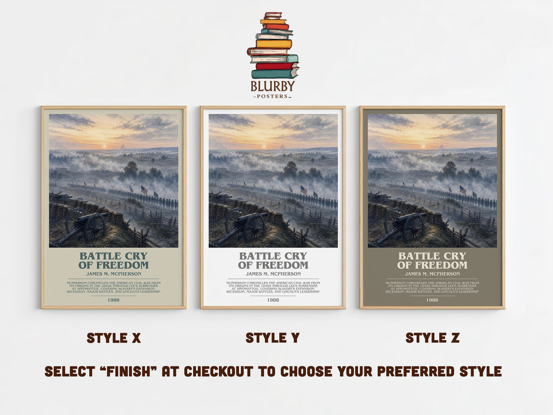 Battle Cry of Freedom Bookish Wall Art by James M. McPherson – Style X, Y and Z side by side – choose your finish