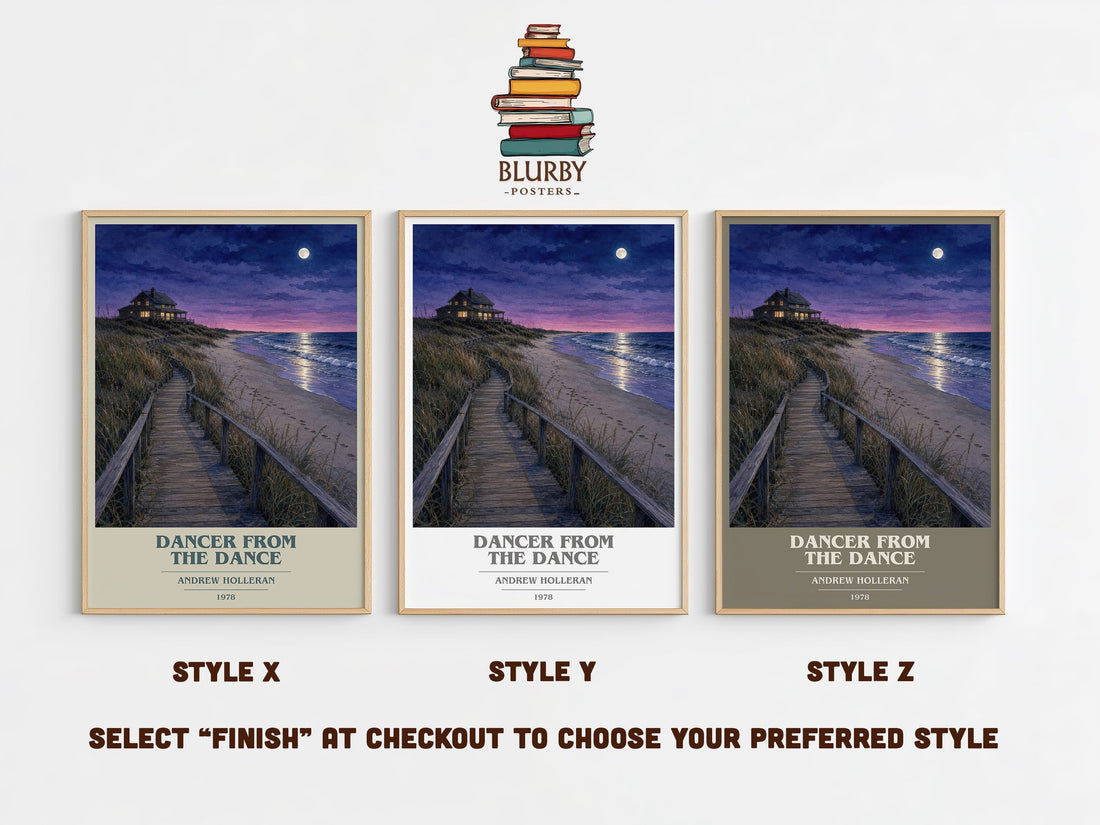 Dancer From The Dance book cover print in frame leaning in hallway – literary fiction wall art (mockup)