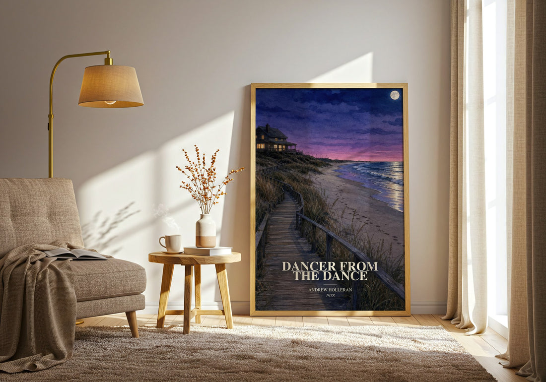Dancer From The Dance watercolour print in frame leaning in hallway – literary fiction wall art