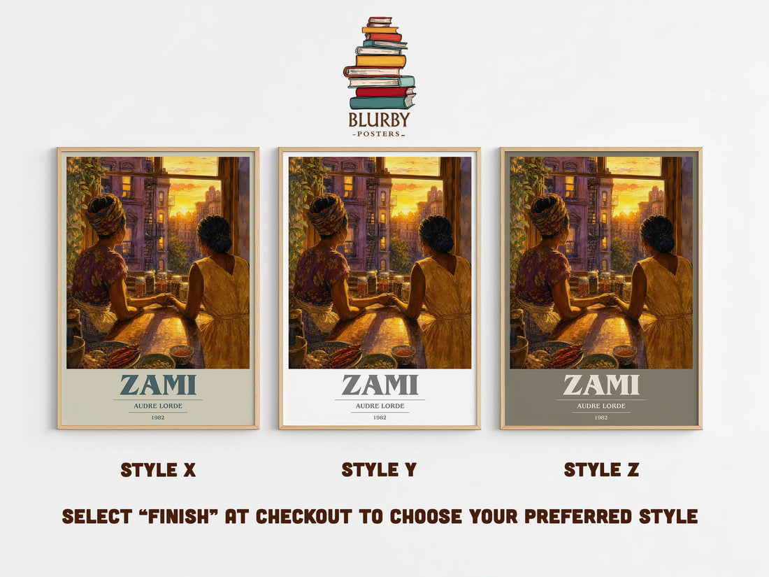 Zami book cover print in frame leaning in hallway – memoir wall art (mockup)