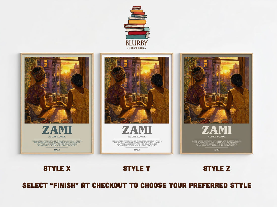 Zami Bookish Wall Art by Audre Lorde – Style X, Y and Z side by side – choose your finish