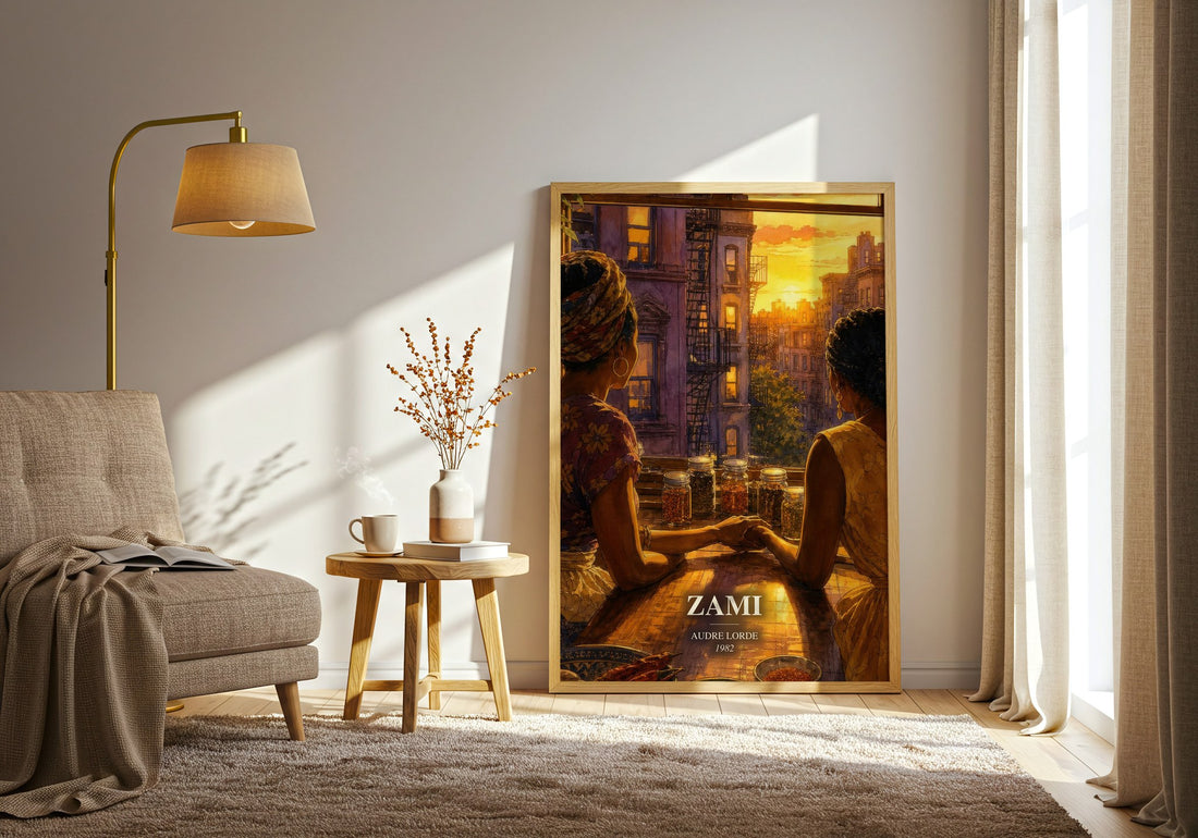 Zami watercolour print in frame leaning in hallway – memoir wall art