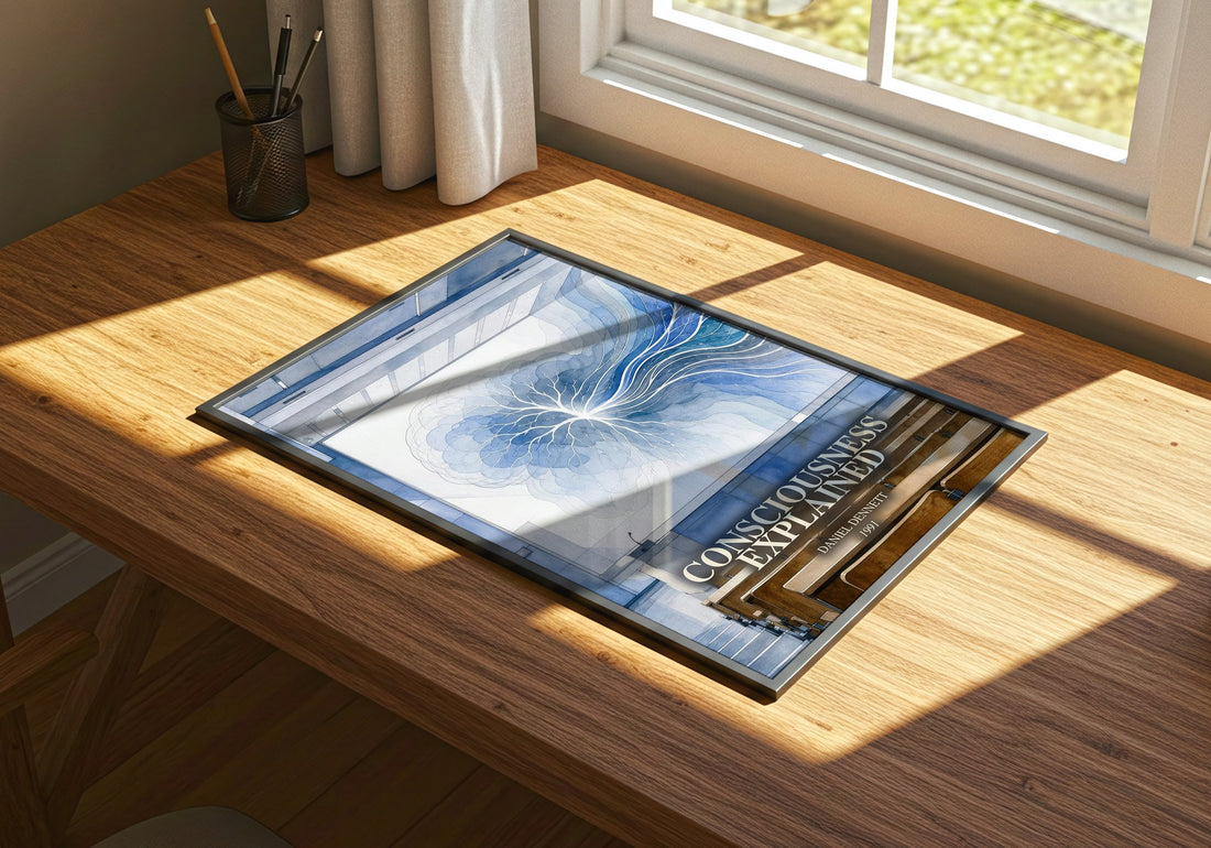 Consciousness Explained watercolour book poster framed on wall – philosophy wall art