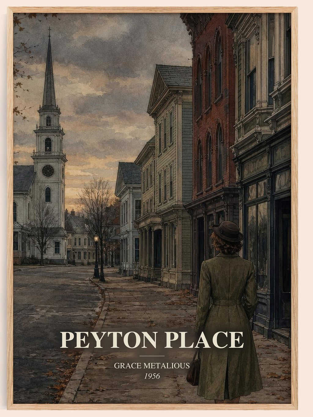 Peyton Place watercolour book poster by Grace Metalious – framed literary art print