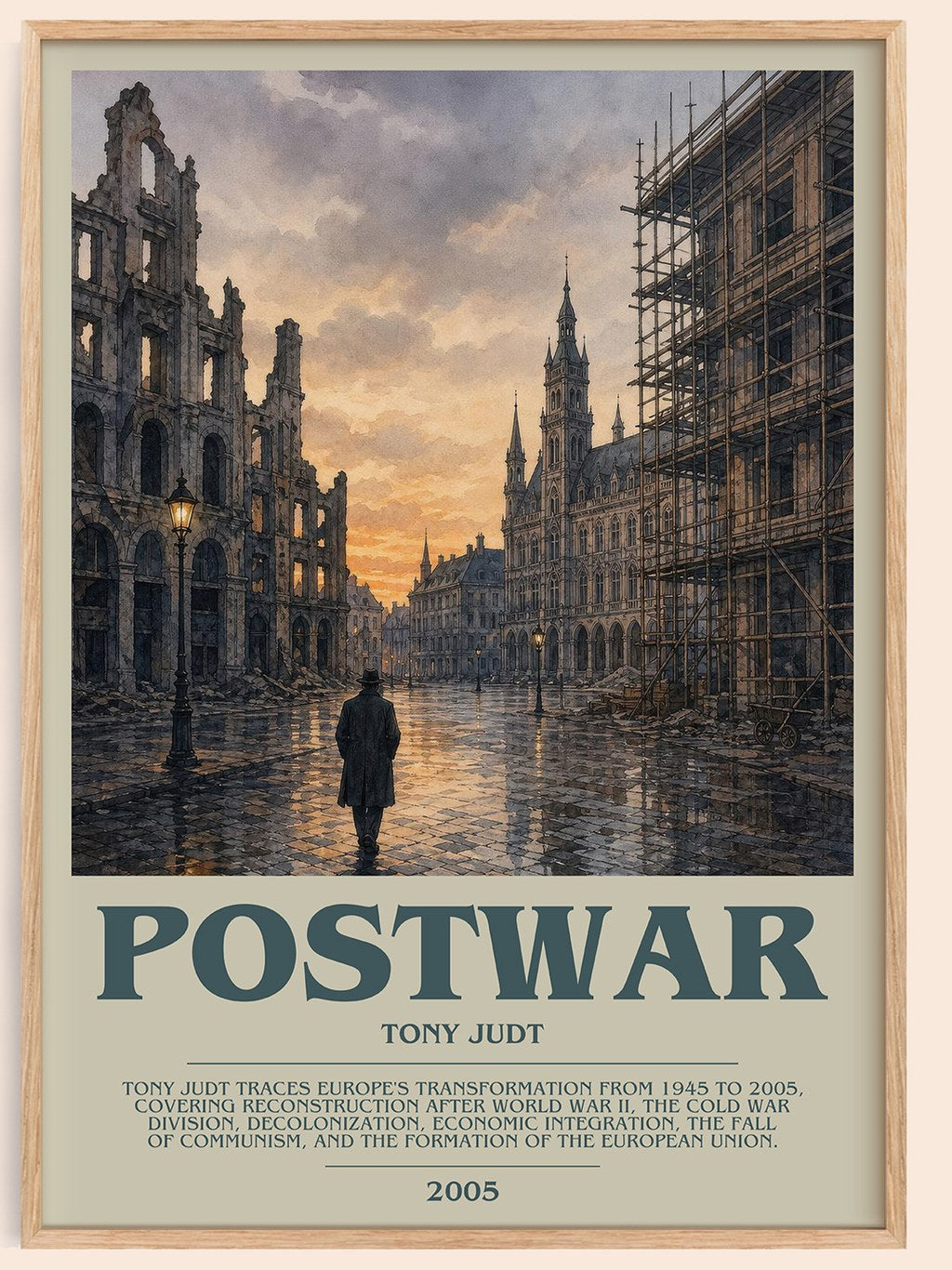 Postwar Bookish Wall Art by Tony Judt – framed poster