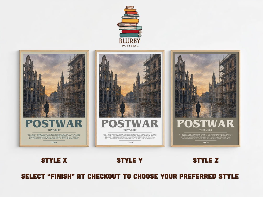 Postwar Bookish Wall Art by Tony Judt – Style X, Y and Z side by side – choose your finish