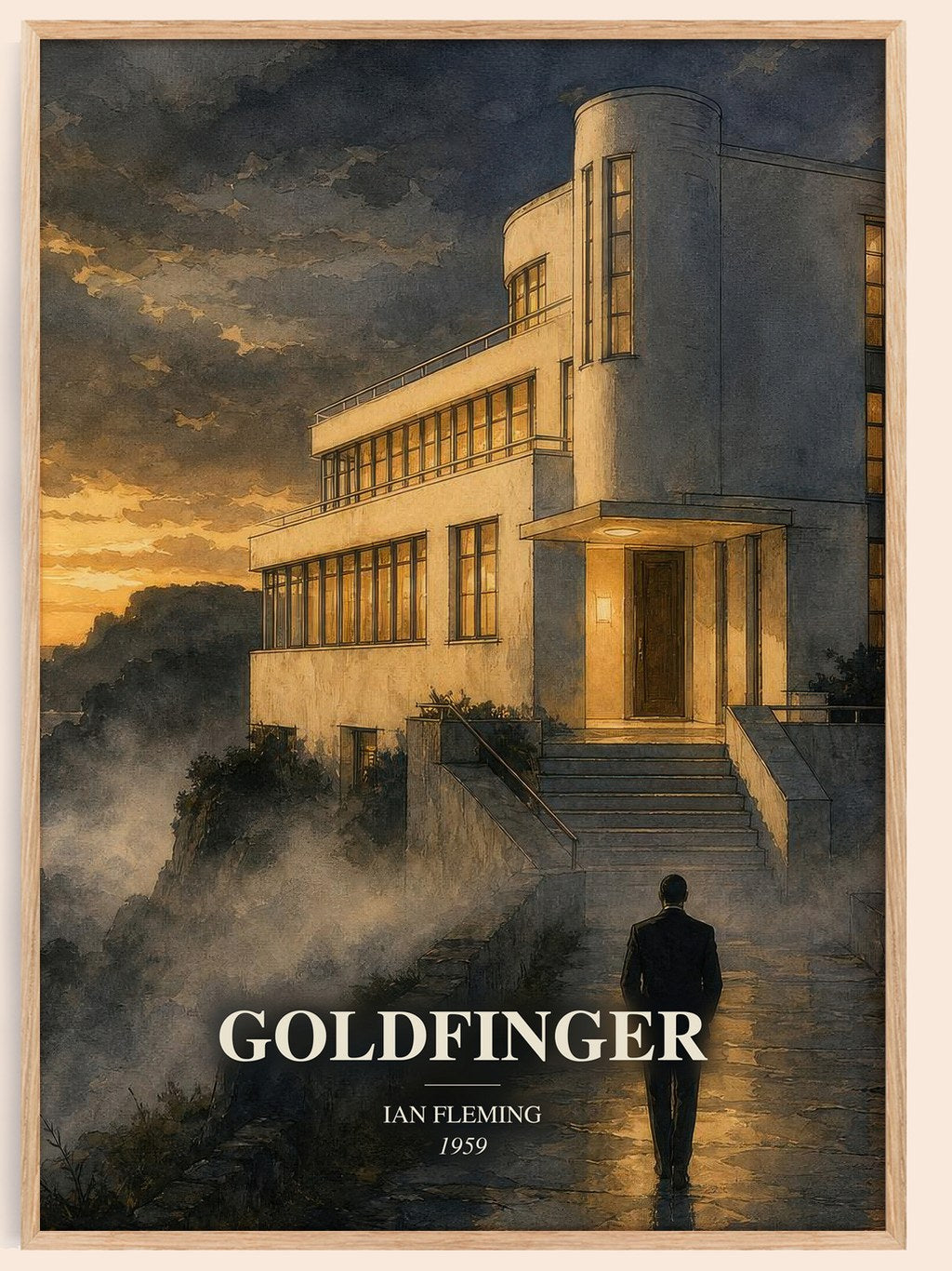 Goldfinger watercolour book poster by Ian Fleming – framed literary art print