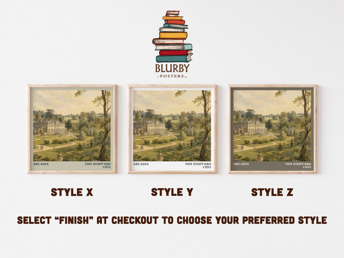 Arcadia literary print in frame leaning in hallway – literary fiction wall art (mockup)
