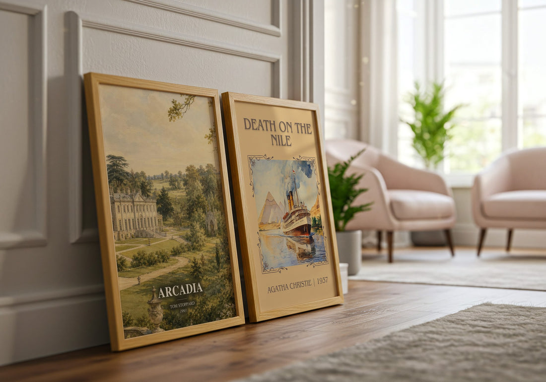 Arcadia watercolour print framed by window – literary home decor