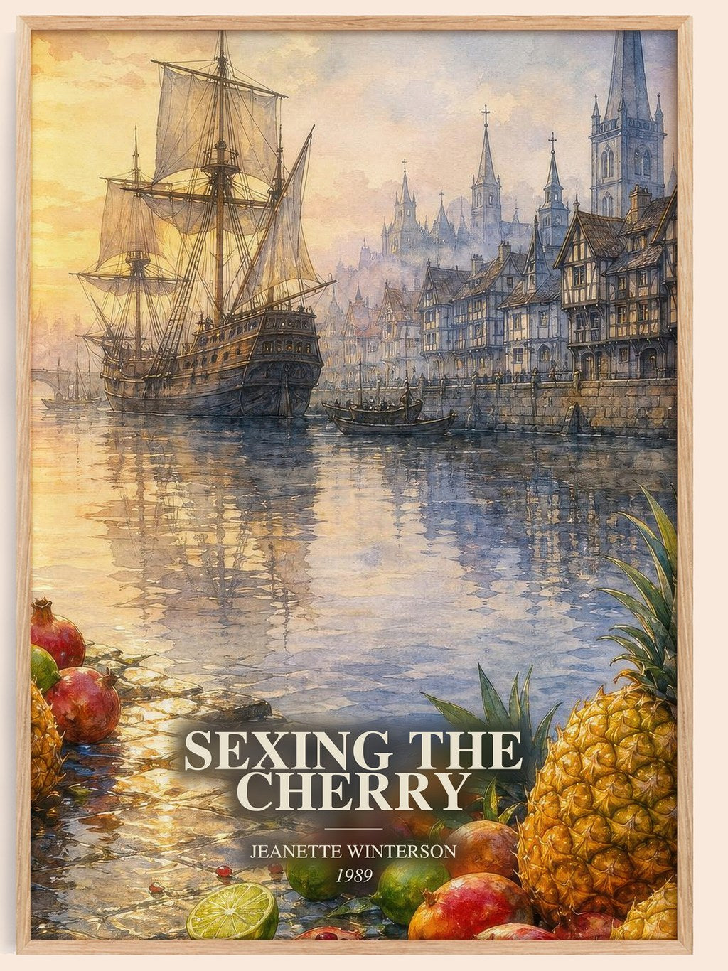 Sexing the Cherry watercolour book poster by Jeanette Winterson – framed literary art print