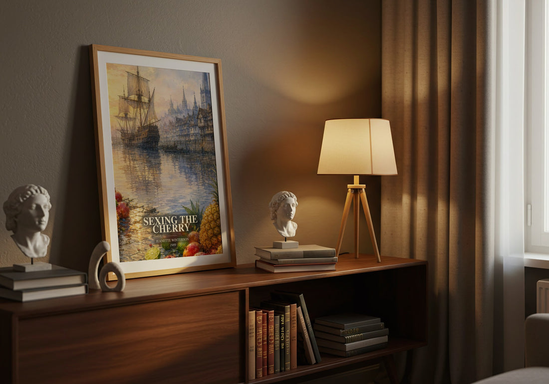 Sexing the Cherry watercolour print on bookshelf – Jeanette Winterson fan gift