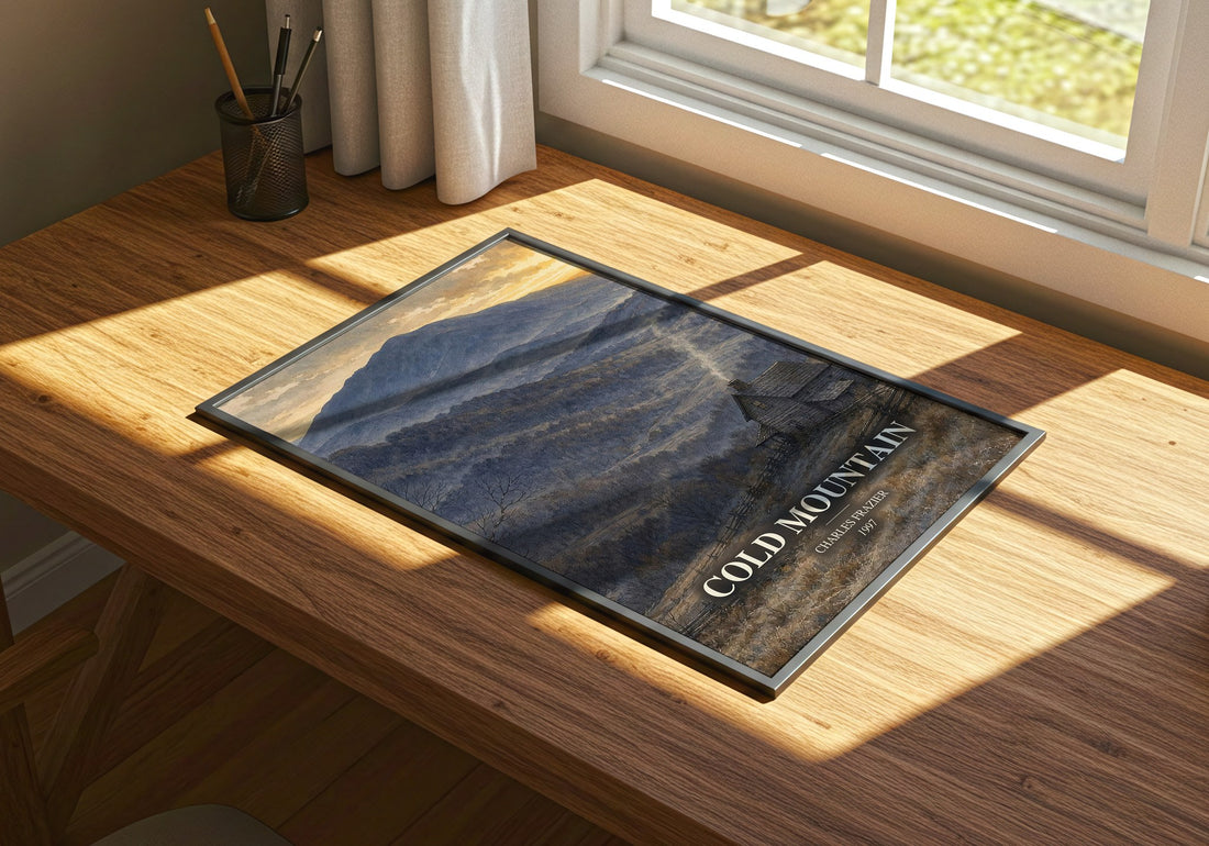 Cold Mountain watercolour book poster framed on wall – historical fiction wall art