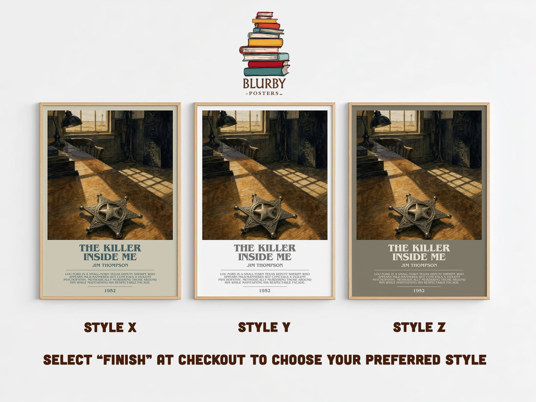 The Killer Inside Me Bookish Wall Art by Jim Thompson – Style X, Y and Z side by side – choose your finish