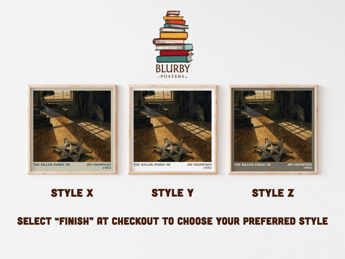 The Killer Inside Me literary print in frame leaning in hallway – crime wall art (mockup)