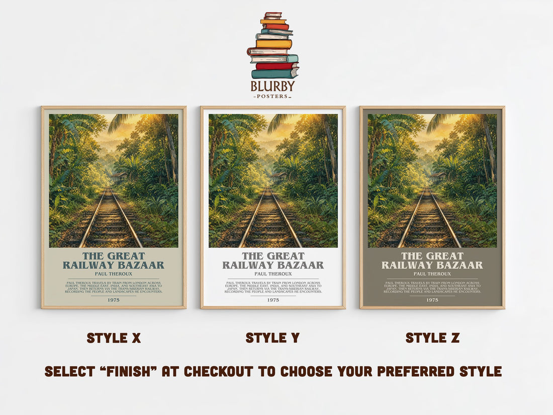 The Great Railway Bazaar Bookish Wall Art by Paul Theroux – Style X, Y and Z side by side – choose your finish