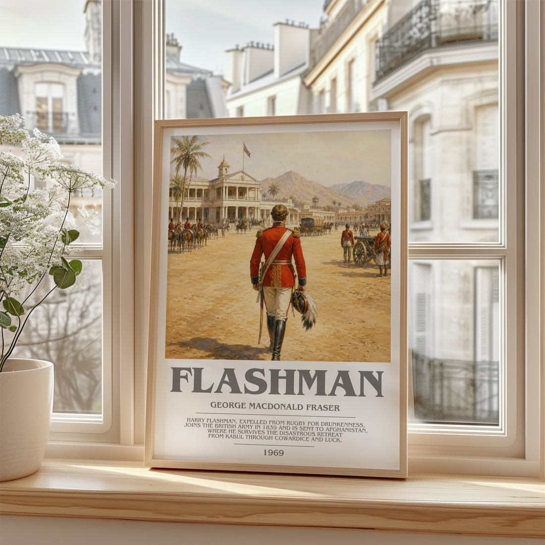 Flashman Bookish Wall Art by George MacDonald Fraser – framed print by a bright window