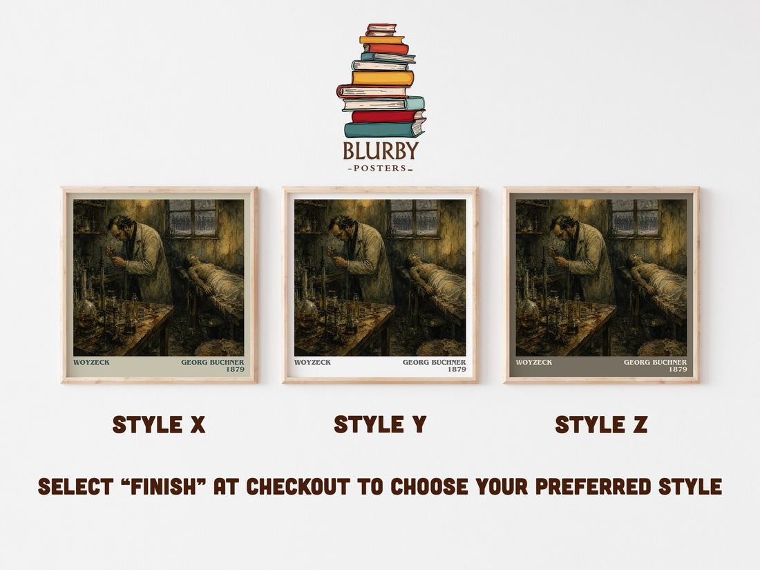 Woyzeck literary print in frame leaning in hallway – classic literature wall art (mockup)
