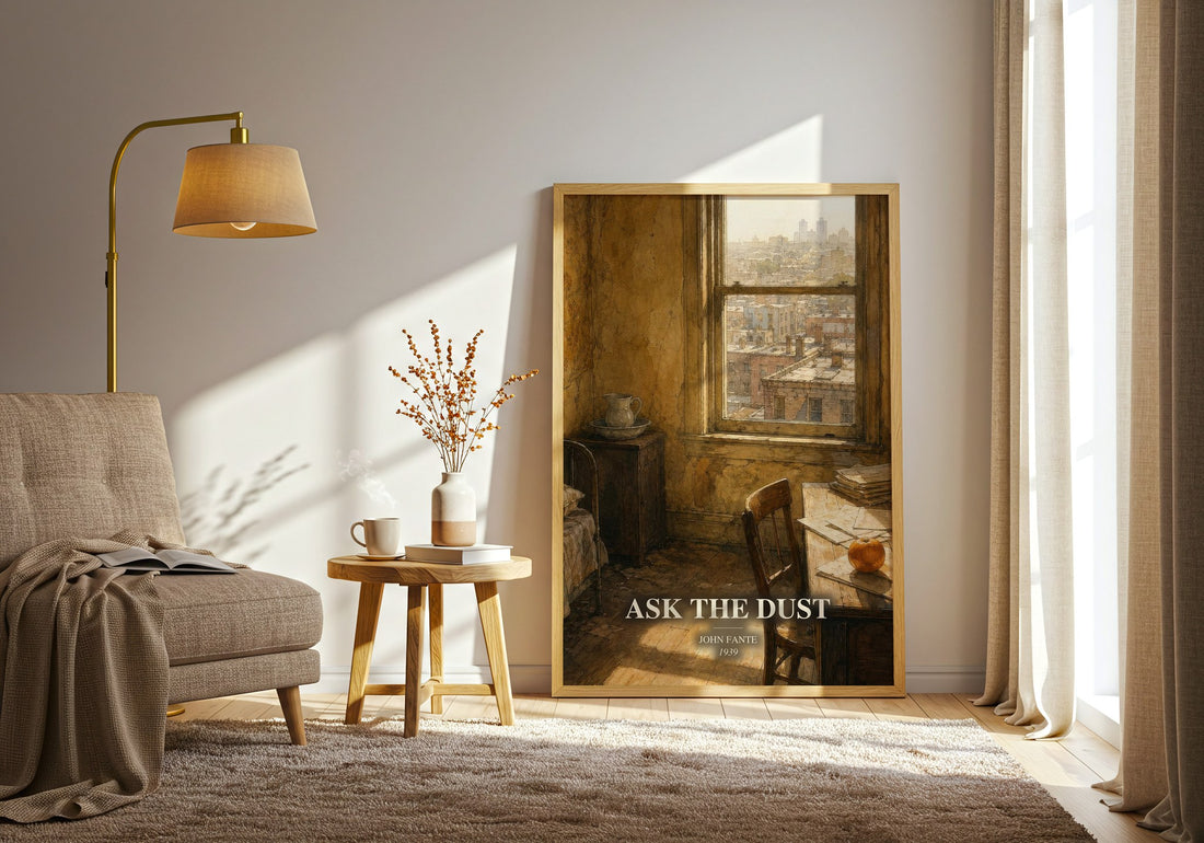 Ask The Dust watercolour print in frame leaning in hallway – literary fiction wall art