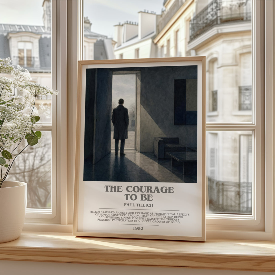 The Courage to Be Bookish Wall Art by Paul Tillich – framed print by a bright window